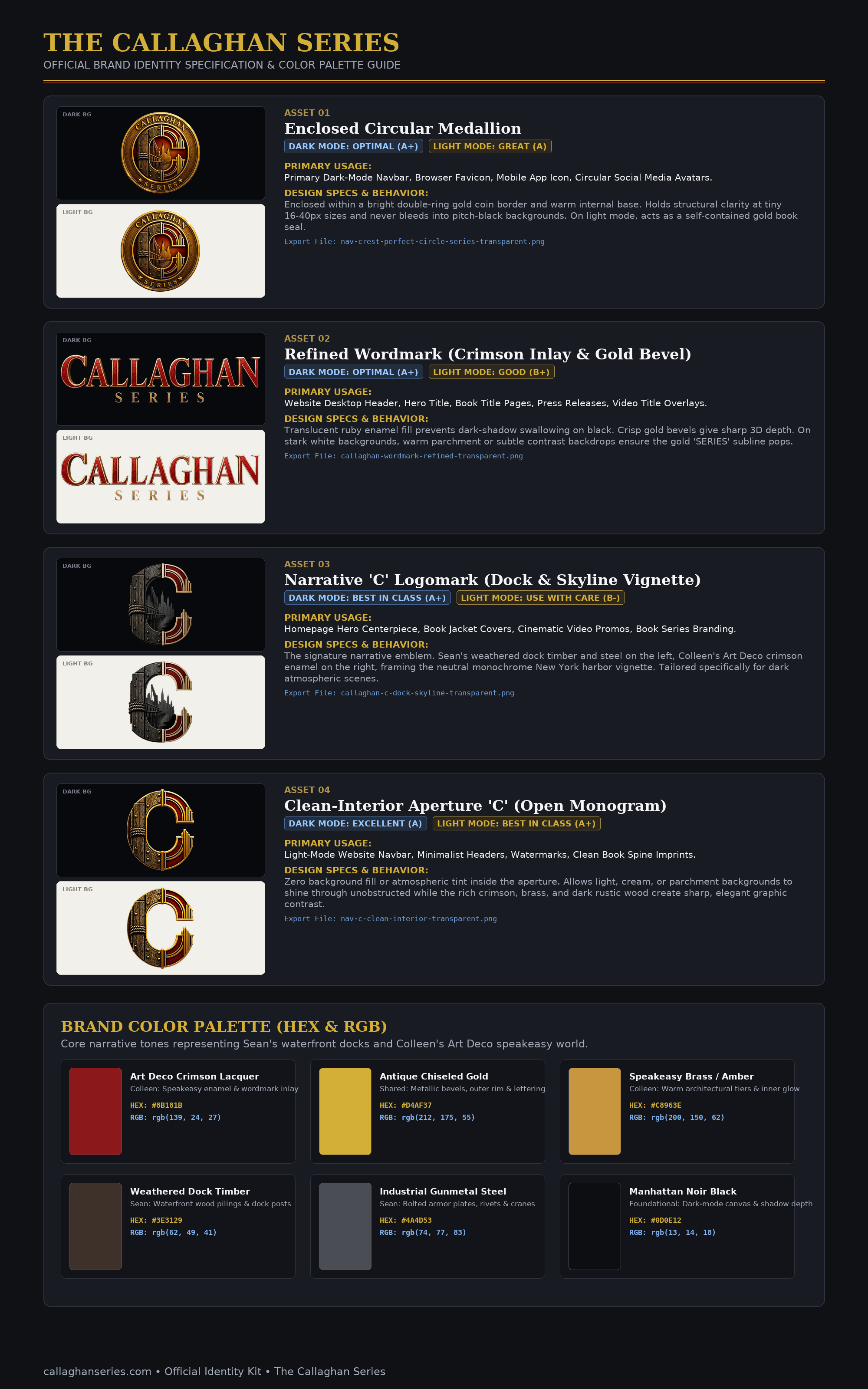 The Callaghan Series official brand identity specification and color palette guide